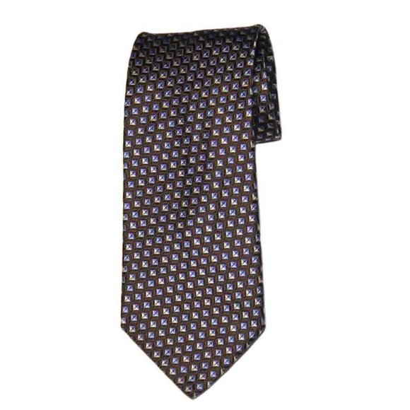 Faconnable Silk Tie Brown Blue White Handmade in France Men's Wide - Picture 1 of 2